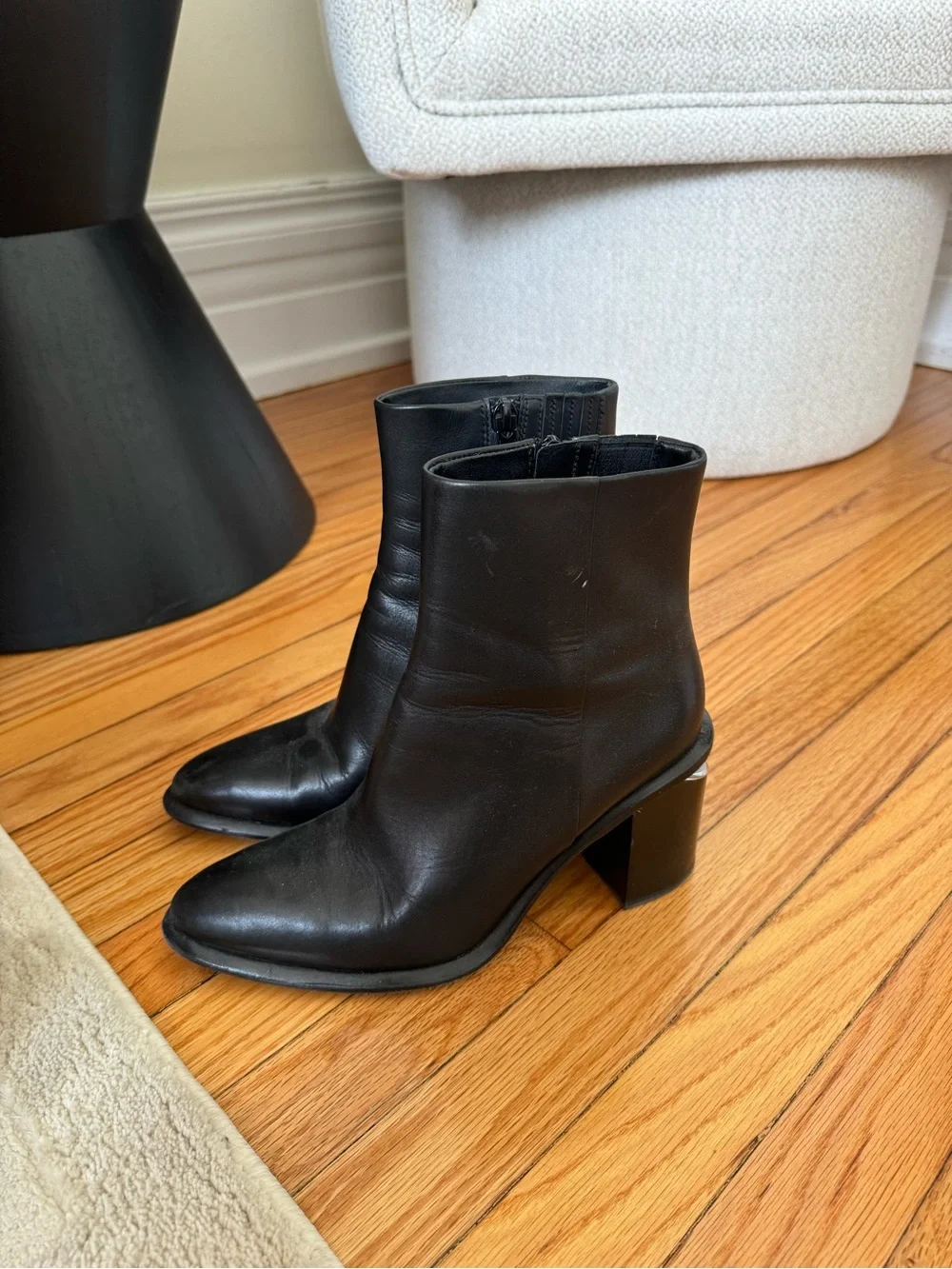 Alexander Wang Black Leather Ankle Booties with Block Heel